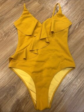 Ruffled One-Piece Swimsuit in Mustard Yellow